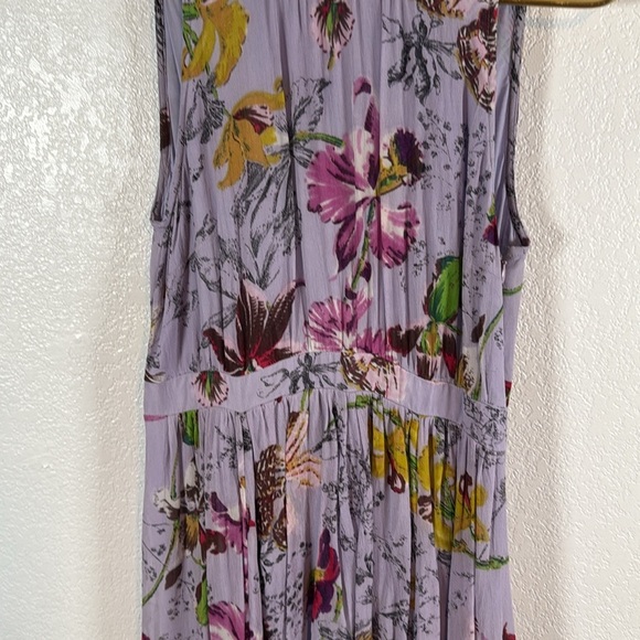Anthropologie Lavender Floral Midi Dress Smock Back Waistband Size 8 - Picture 3 of 11